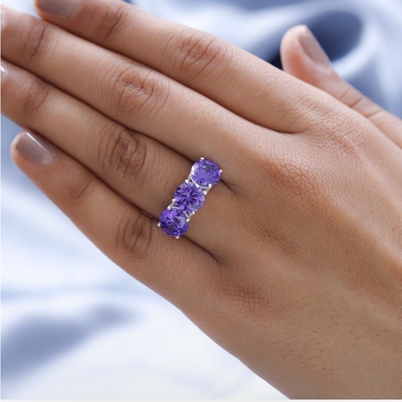 NWT 3-Stone Tanzanite 925 Ring - Picture 2 of 7